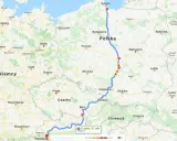 Trasa z Gdyni do Hallstatt, pokazująca podróż samochodem przez Polskę, Czechy i Austrię.