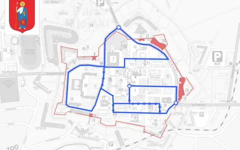 Mapa Zamościa z zaznaczoną trasą turystyczną. Zobacz zamość atrakcje, od Rynku Solnego po Bastion VII.